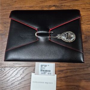 Alexander McQueen Black and Red Accent Bag with Silver Chain
